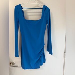 SHEIN Bright Blue Long Sleeve Square Neck Mini Dress NWOT